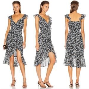 Veronica Beard Black and White Floral Midi Dress